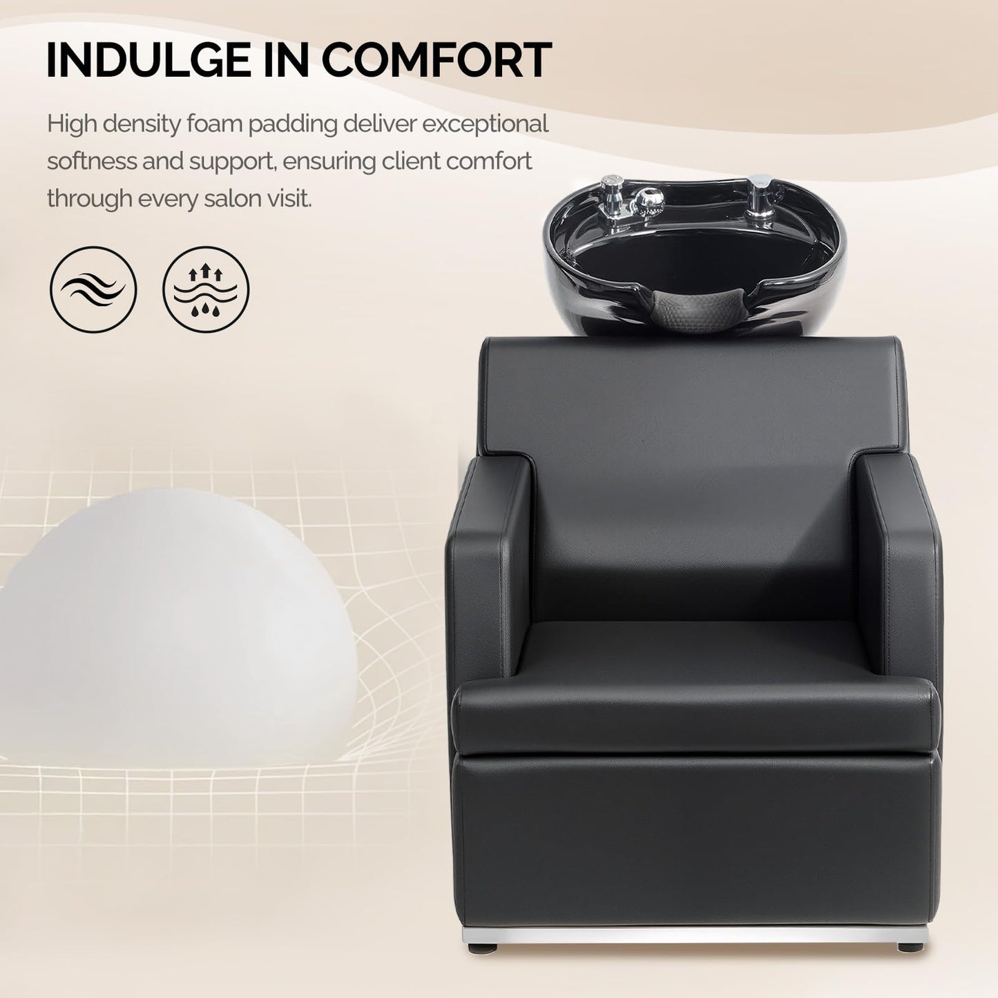 OmySalon Shampoo Bowls for Salon, Black Shampoo Chair with Tilting Porcelain Sink, Hair Washing Station Backwash Barber Chair, Shampoo Unit for Beauty Spa Barbershop