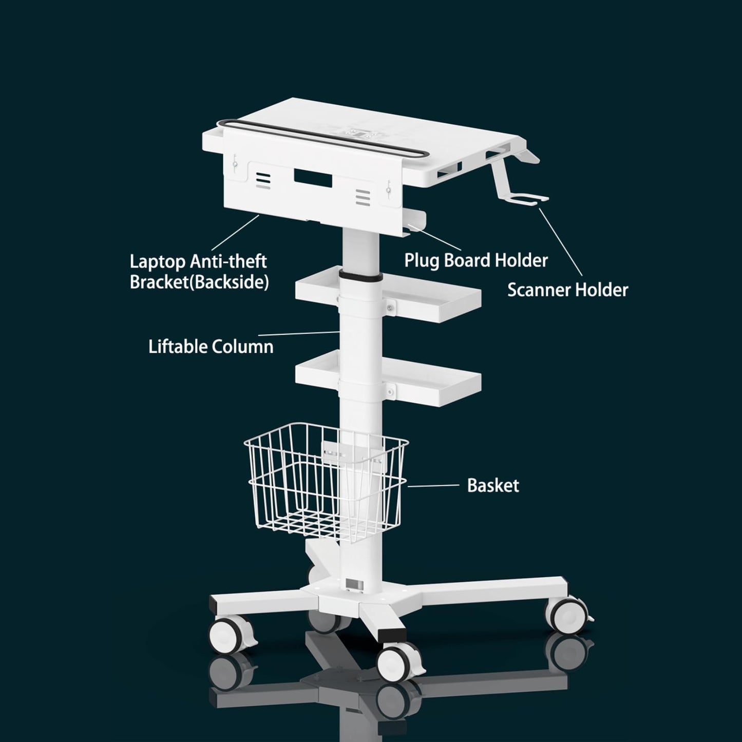 Anti-Theft Medical Laptop Cart with Scanner Holder | Mobile Workstation with Gas Lift | Height Adjustable 31.5" - 47.2" | Secure Storage & Multiple Drawers