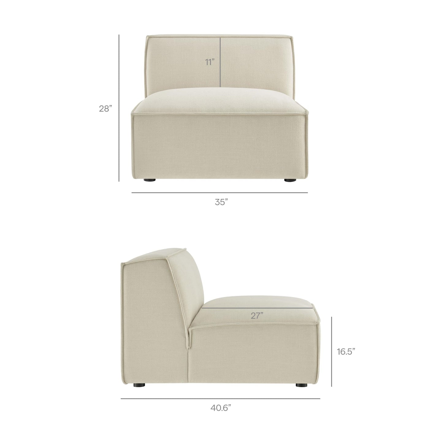Modway Restore Performance Fabric Upholstered 3-Piece Modular Sofa Set in Ecru - Low Profile Sectional Sofa with Coil Seat Support and French Piping