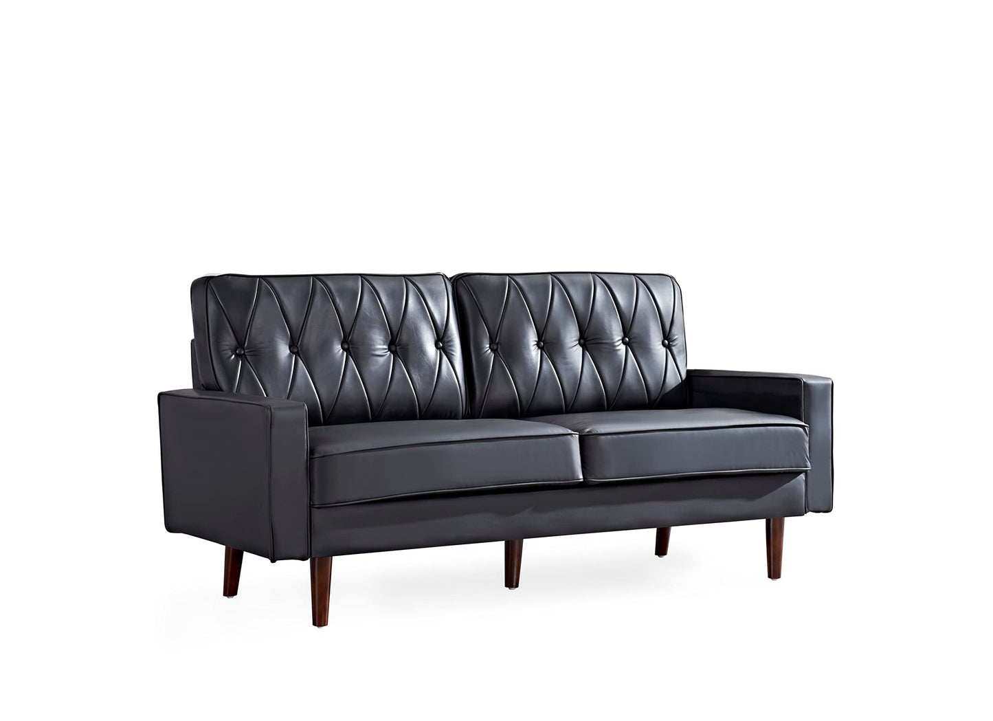 Container Furniture Modern Style Faux Leather Sofa with Elegant Round Tapered Legs and Button Tufted Backrest Perfect for Living Room, Bedroom or Home Office, 69.3’’ Wide, Black