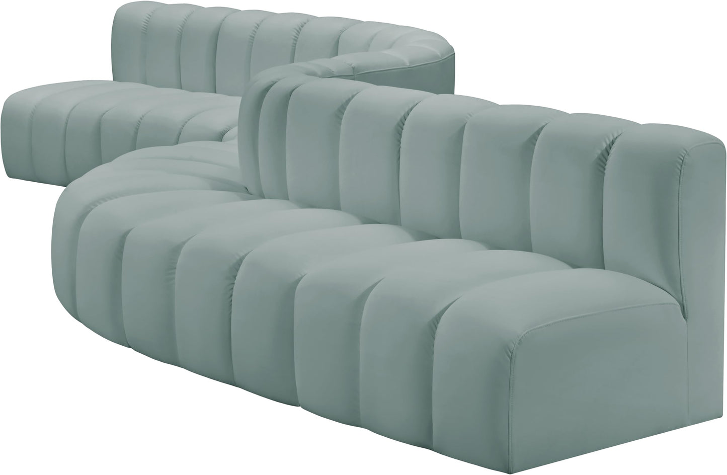 Meridian Furniture 101Mint-S8C Arc Collection Modern | Contemporary Modular Sofa with Soft Mint Green Vegan Leather, Deep Channel Tufting, Modular, 197" W x 84" D x 30" H, Mint