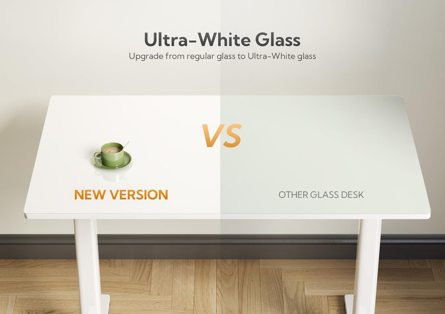 Claiks Small Glass Standing Desk, 35x20 Inch Electric Standing Desk Adjustable Height Quick Install for Computer Workstations, Super White