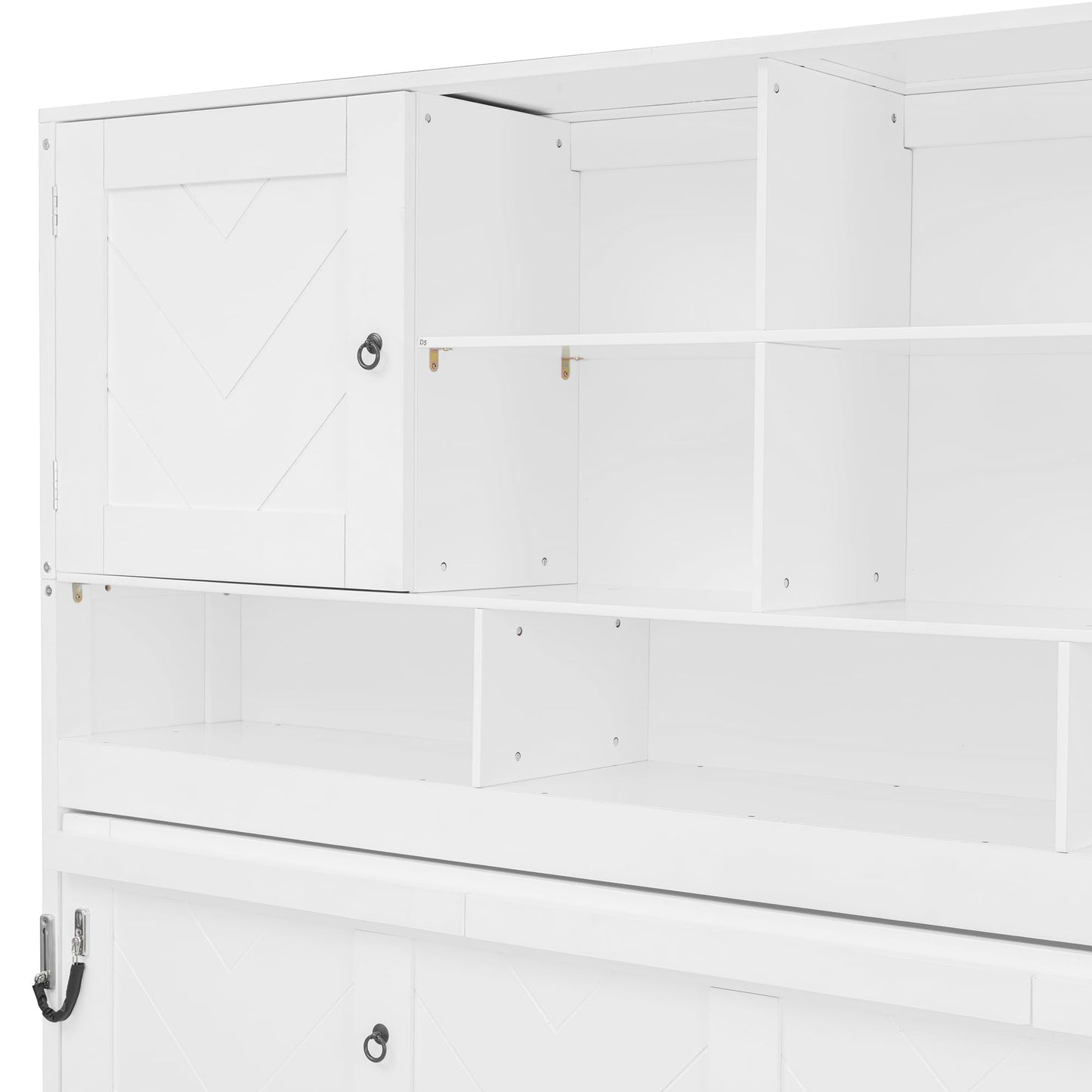 Merax Queen Murphy Bed with Storage, Space-Saving Wall Bed Cabinet, Foldable Queen Size Wall Bed with Hydraulic Lift, Chevron Stripe Design, Large Storage Space, 600 lbs Capacity, White