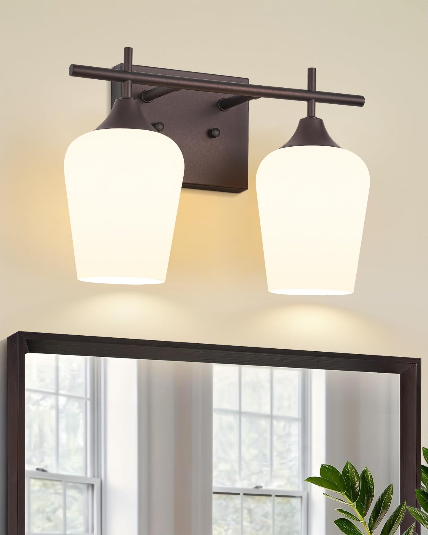 Osimir 2-Light Bathroom Vanity Light Fixture, Oil Rubbed Bronze, Milk Glass, Modern Farmhouse, Model OS-YQ9167-2AW