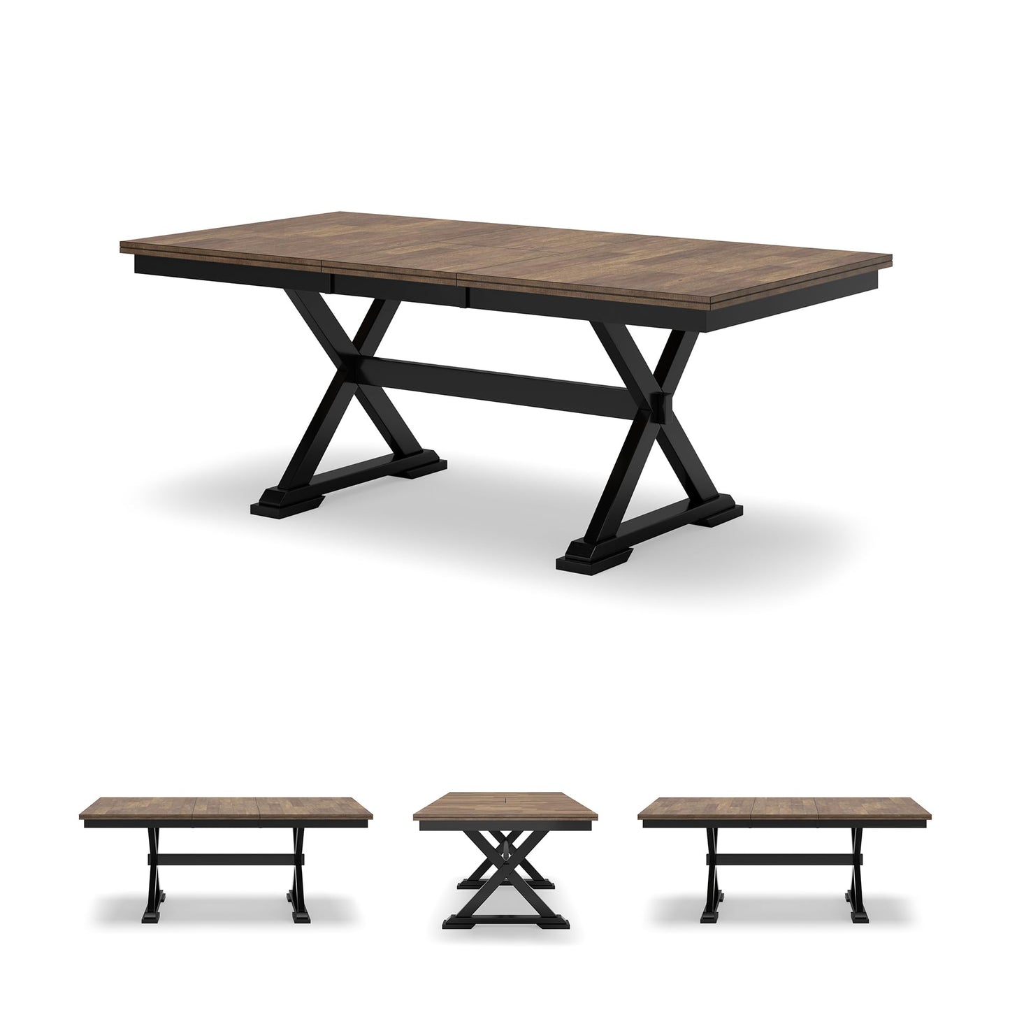 Signature Design by Ashley Wildenauer Dining Extension Table, Self-Storing Butterfly Leaf, Seats 8, Hardwood Solids, 40" W x 78" D x 30.13" H, Black & Dark Brown