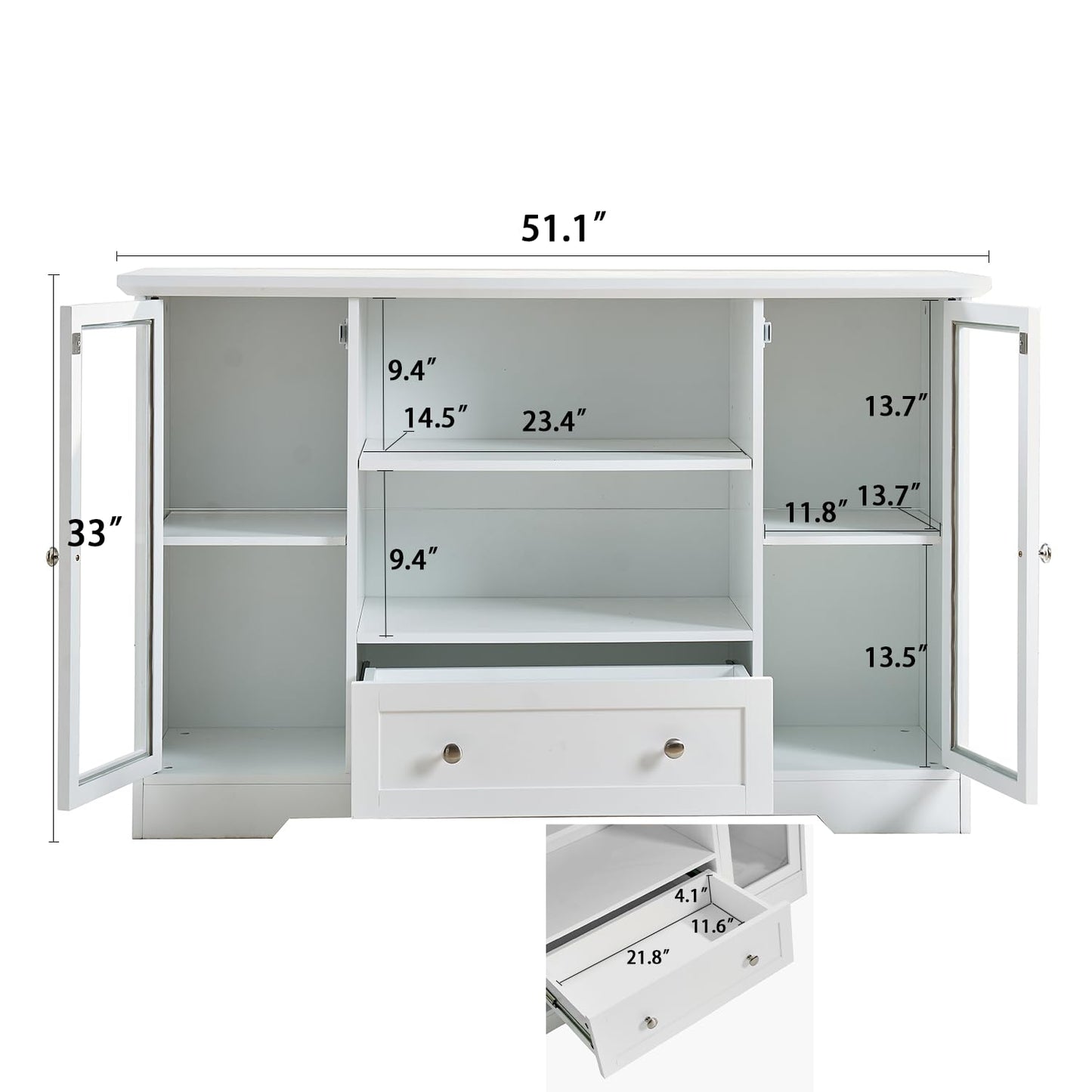 GDFStudio 51" Modern Storage Cabinet with Doors & Drawer, Large Buffet Sideboard Cabinet with Adjustable Shelves, Farmhouse Credenza Console Table Coffee Bar for Living Room Dining Room Kitchen, White