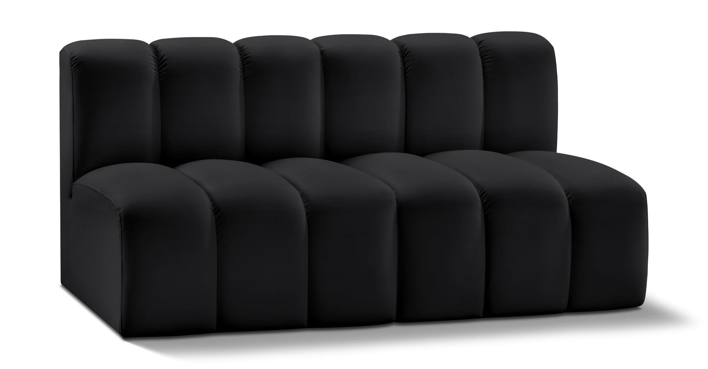 Meridian Furniture 101Black-S2A Arc Collection Modern | Contemporary Modular Sofa with Soft Black Vegan Leather, Deep Channel Tufting, Modular Design, 60" W x 31" D x 30" H, Black