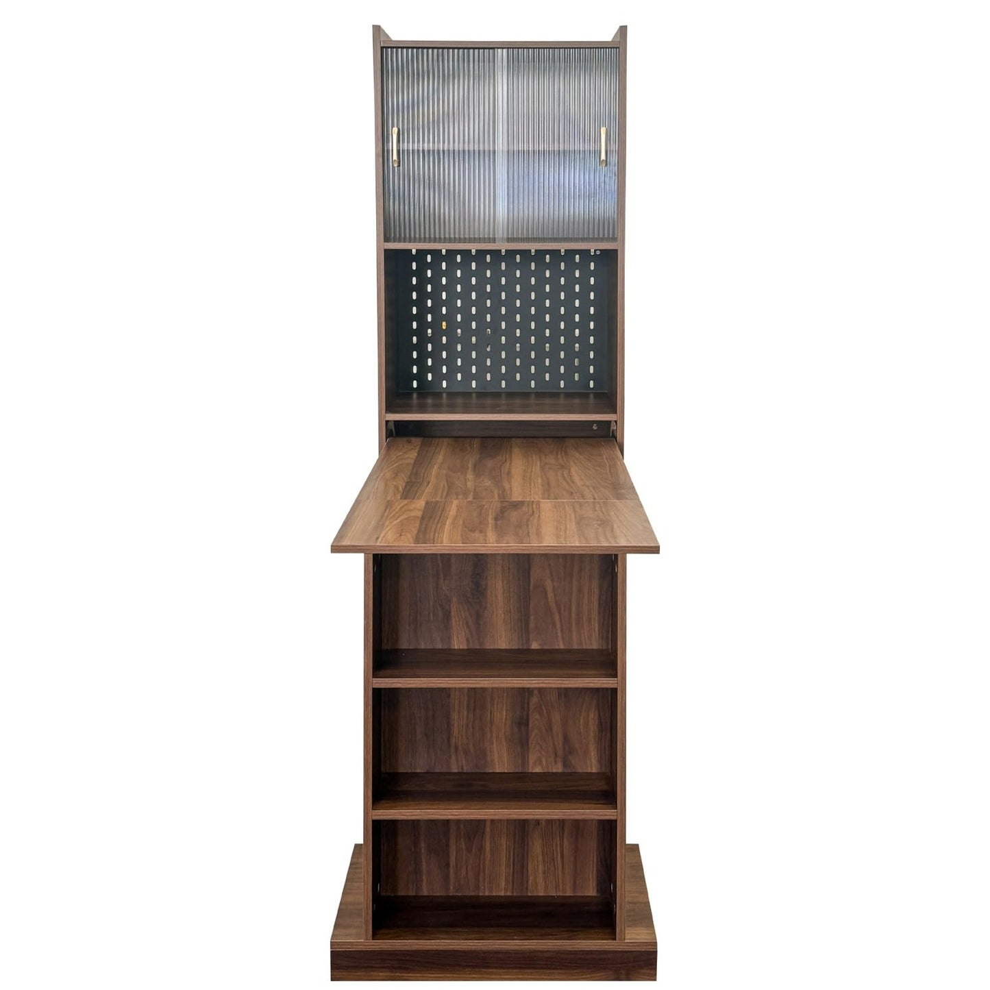 KEIKI Folding Home Office Desks with Pegboard, Glass Doors, Bookshelf & Storage Shelves, Modern Wooden Computer Table Workstation for Work, Study, Writing