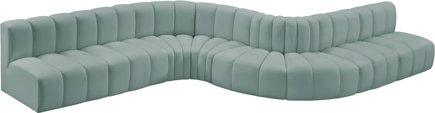 Meridian Furniture 101Mint-S8C Arc Collection Modern | Contemporary Modular Sofa with Soft Mint Green Vegan Leather, Deep Channel Tufting, Modular, 197" W x 84" D x 30" H, Mint