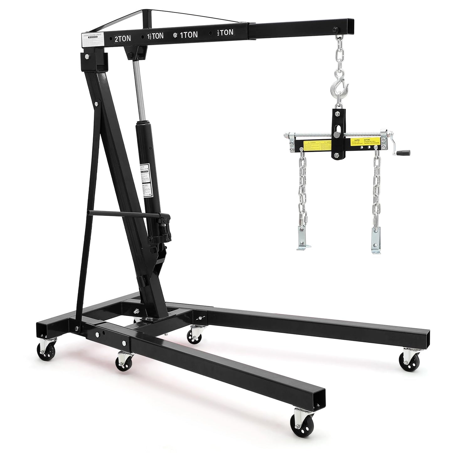 2 Ton Folding Hydraulic Engine Hoist with Load Leveler 4400 LBS Capacity Heavy Duty Cherry Picker 6 Swivel Wheels&Hydraulic Pump Adjustable Boom (0.5T-2T) for Garage Workshop Warehouse