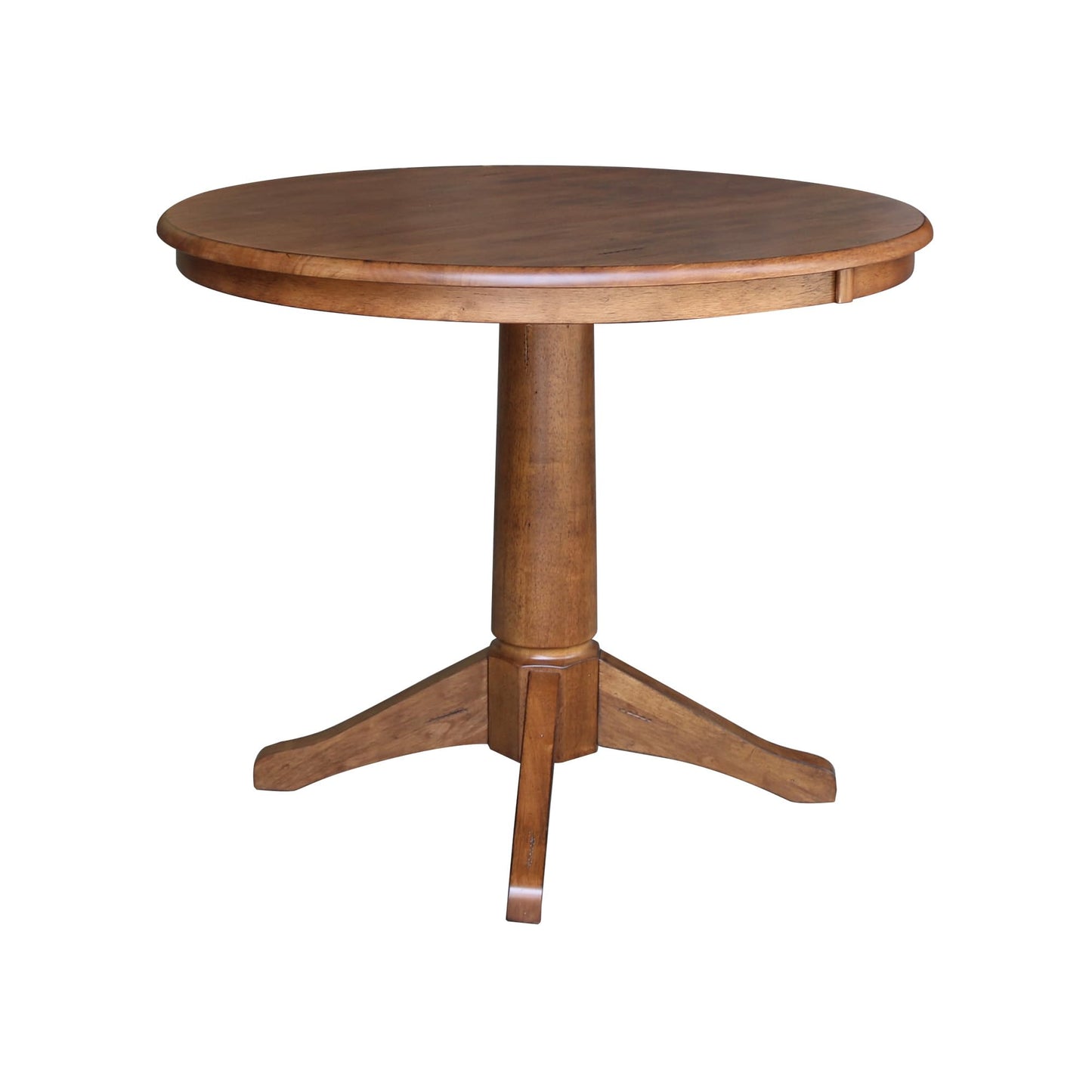 IC INTERNATIONAL CONCEPTS 36" Solid Wood Round Top Pedestal Table in Distressed Oak - 29.9" Height