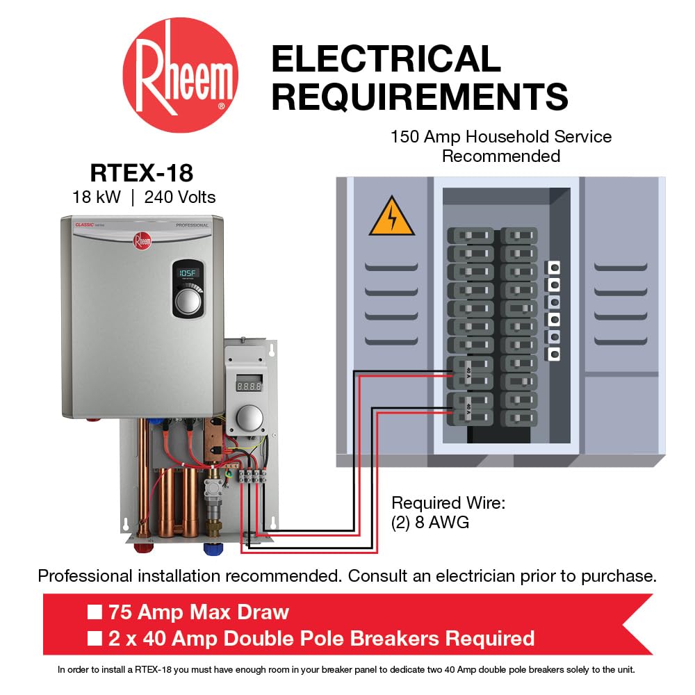 Rheem 18kW 240V Tankless Electric Water Heater, Gray