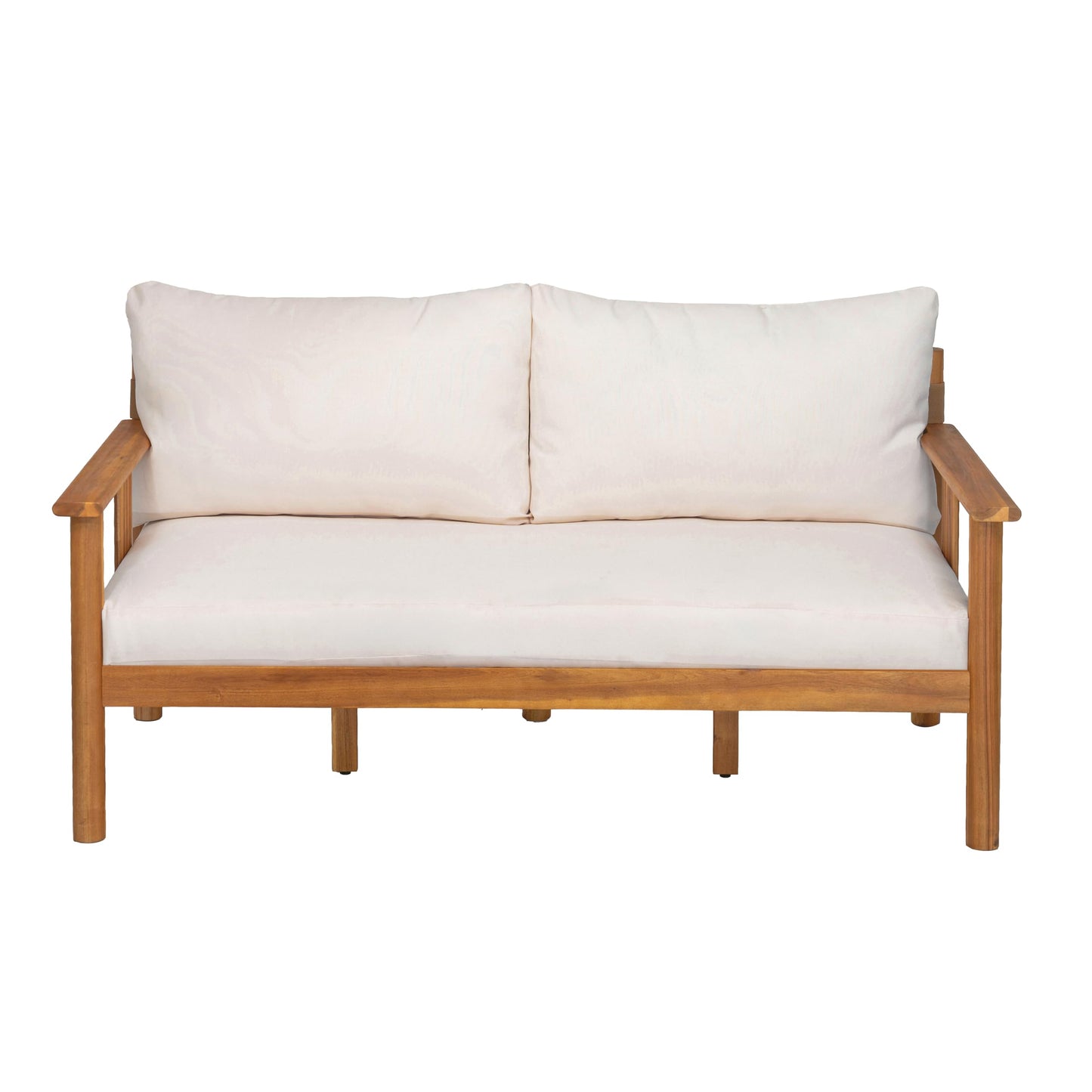 Christopher Knight Home Willy Acacia Wood Patio Furniture Set with Water-Repellent Cushion, 4 Piece Outdoor Acacia Wood Conversation Set, Outdoor Sectional Sofa Set with Coffee Table, Beige+Teak