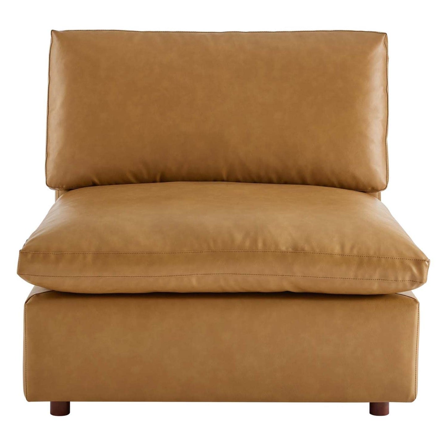 Modway Modular Sofa Commix Down Filled Overstuffed Vegan Leather Armless Chair, Tan