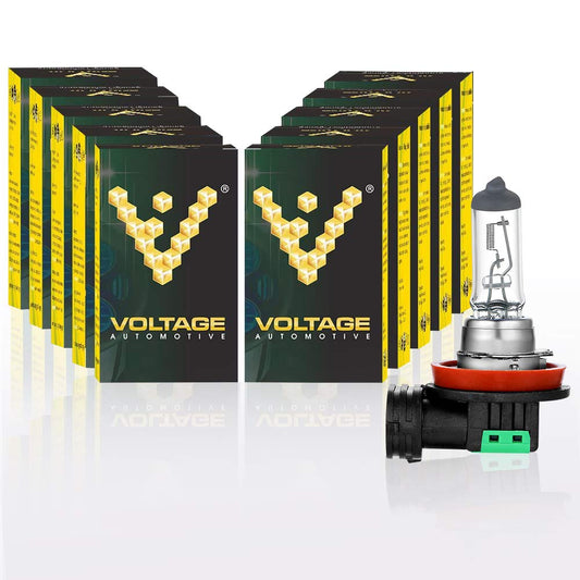 Voltage Automotive H11 Halogen Headlight Bulb - 10 Pack, Standard Replacement for High Beam, Low Beam, Fog Light, H11 Size