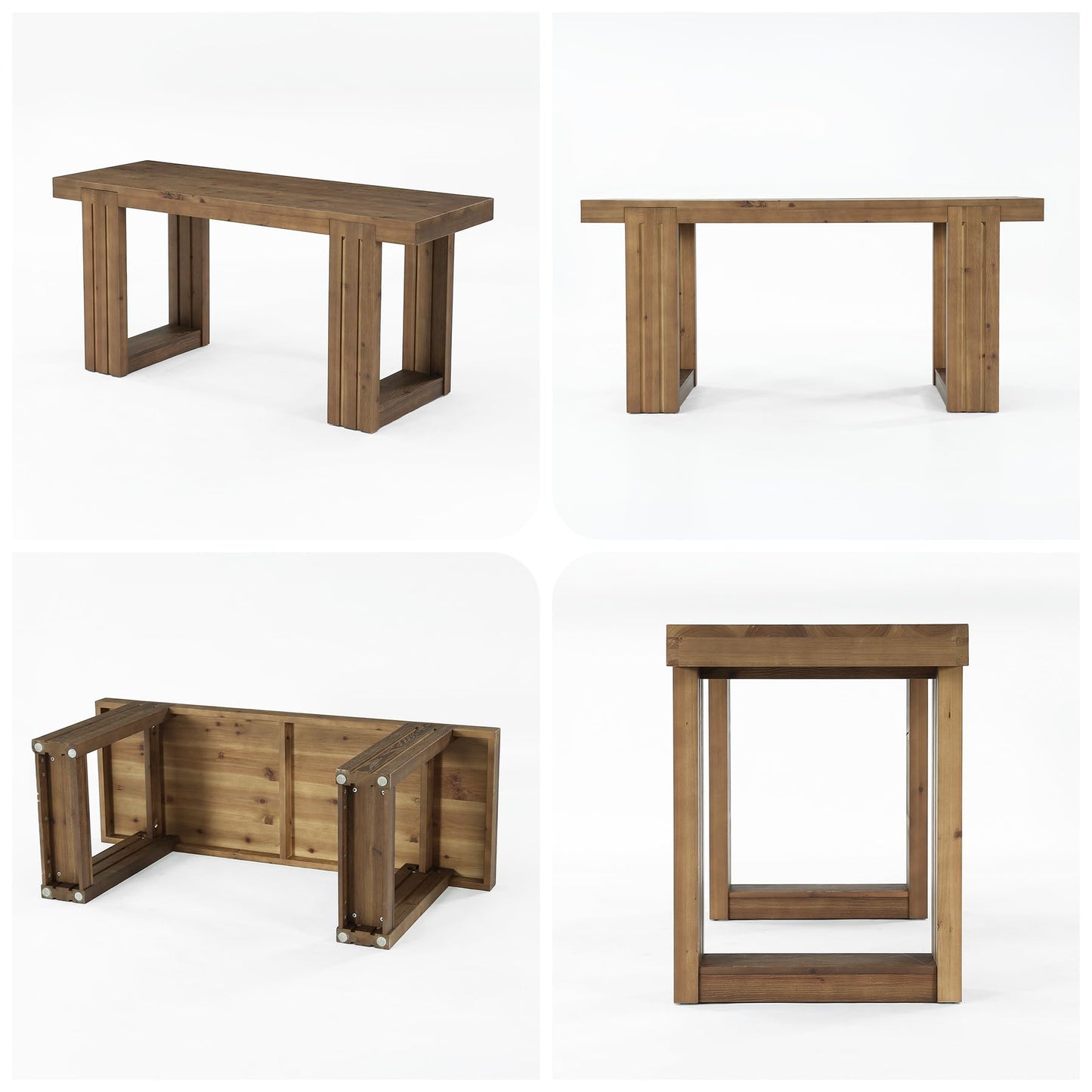 LITTLE TREE Solid Wood Dining Table, 61.8” Dining Table for 4-6 People, Rectangular Wood Kitchen Table, Farmhouse Dinner Table with U-Shaped Legs for Kitchen, Dining Room, Kitchen, Rustic Brown