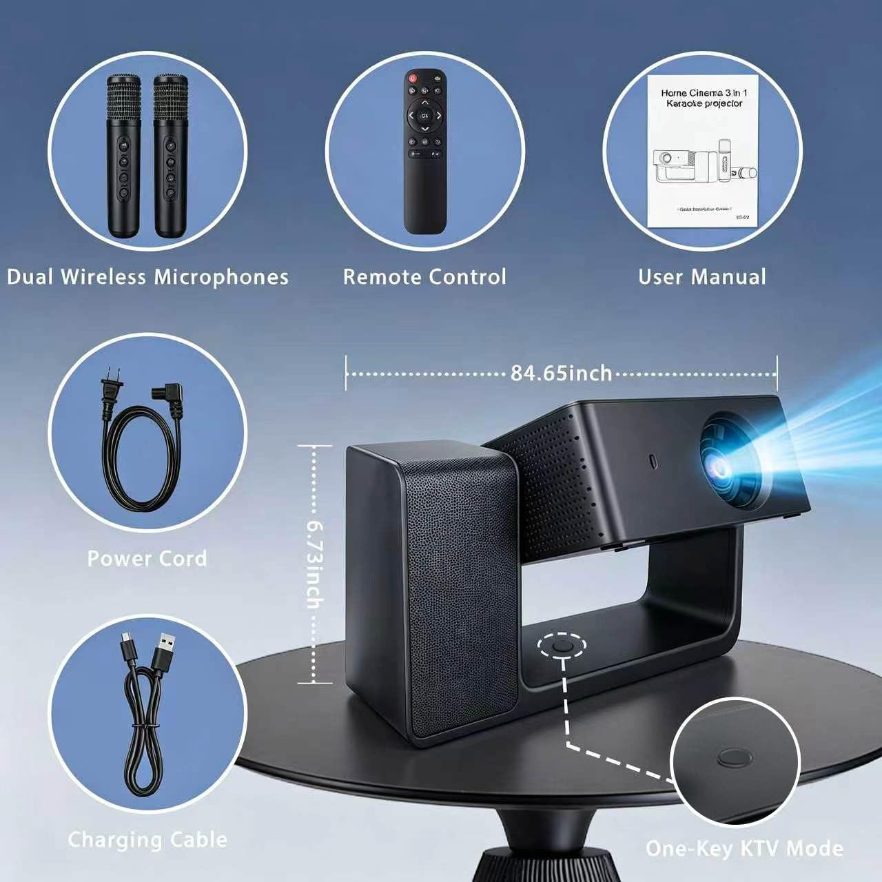 【SPEAKER & KARAOKE SPEAKER & PROJECTOR 3 IN 1】 LERMAYAL Smart Projector with WiFi and Bluetooth,Native 1080P, Electric Focus & Keystone & 4K Support Home Movie Projector (Black)
