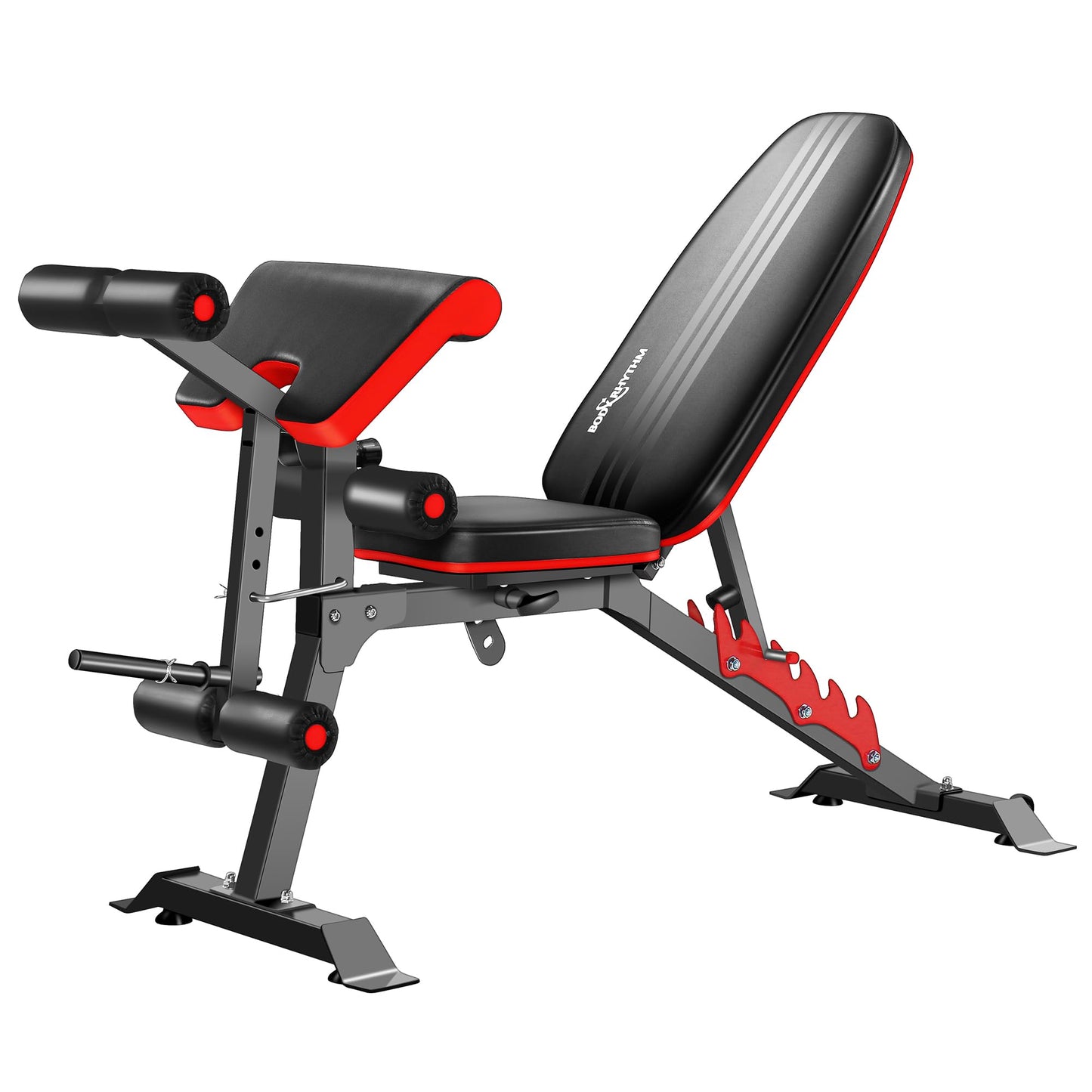 BODYRHYTHM Multifunctional Adjustable Weighted Bench with Leg Extension and Preacher Pad, Ab/Back Hyper Roman Chair, Adjustable Ab Sit up Bench, Flat Incline Decline Bench, Hyperextension Bench, Back