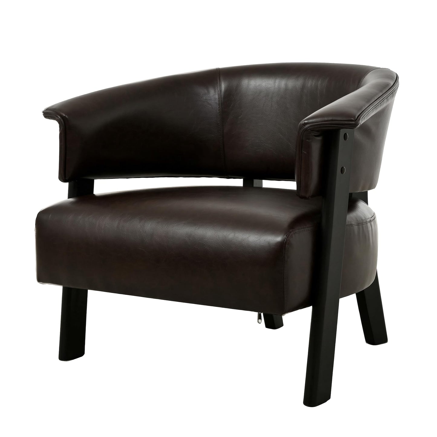 Christopher Knight Home Faux Leather Wingback Accent Chair Upholstered Barrel Armchair with Solid Wood Legs Wrap Around Back Single Sofa Chair for Living Room Bedroom Reading, Brown
