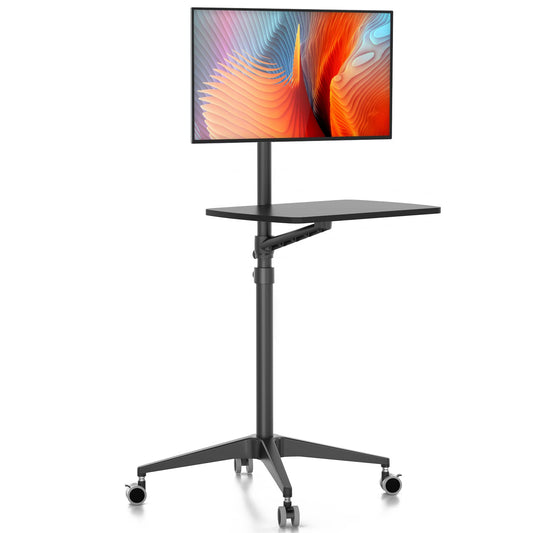Viozon Mobile Desk,Mobile Workstation,Mulitiuse Rolling Laptop Floor Stand,34"-48.6" Height Adjustable,Compatible with 17"-27" Monitor&12"-17" Laptop,21"×14" Desk,Maxload 17.6lbs,4 Lockable Wheels B