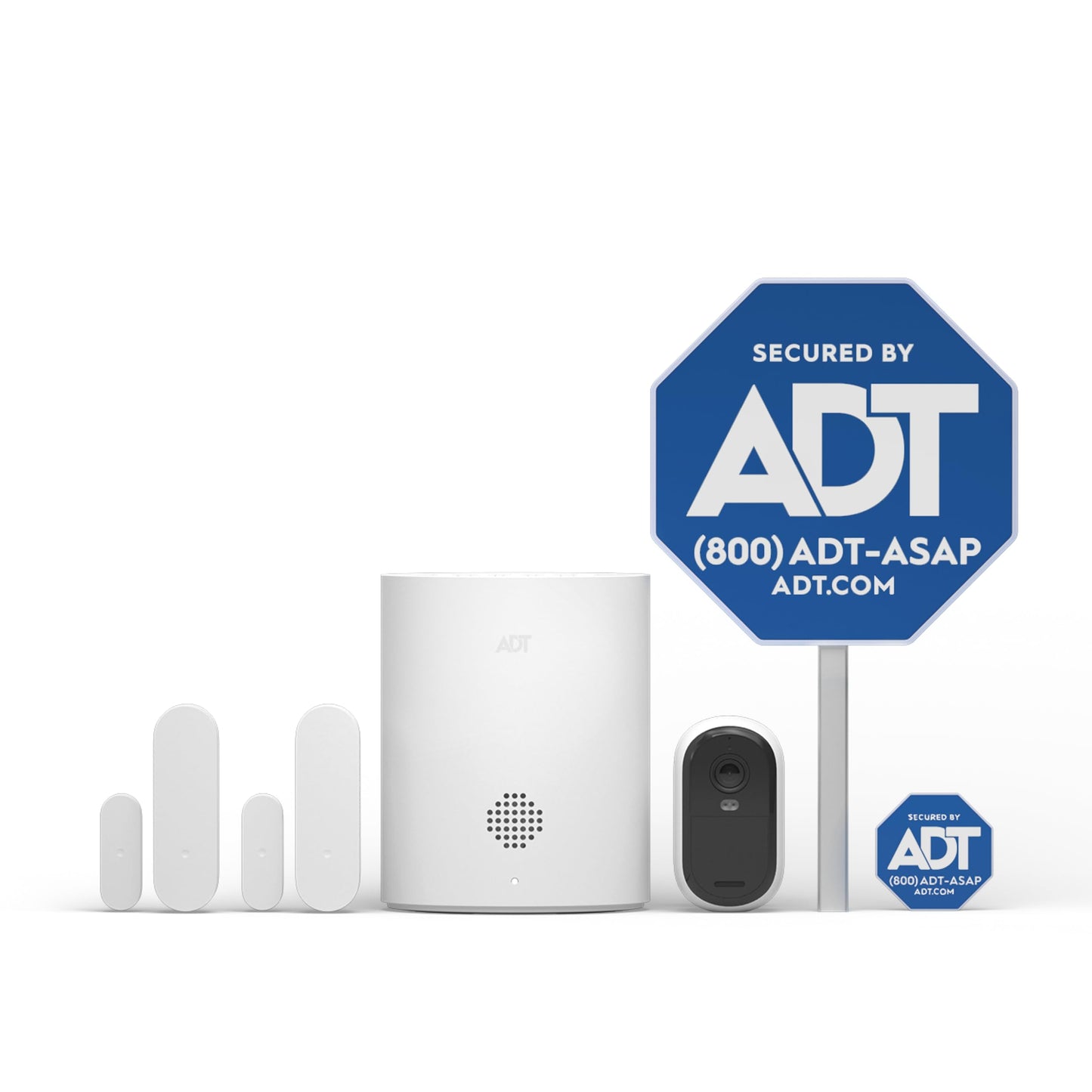 ADT Blu Outdoor Camera Kit, DIY Home Security System with 2K Wireless Outdoor Camera, Spotlight, Weather Resistant, Night Vision, Smart Detection, Door/Window Sensors, ADT+ App Control