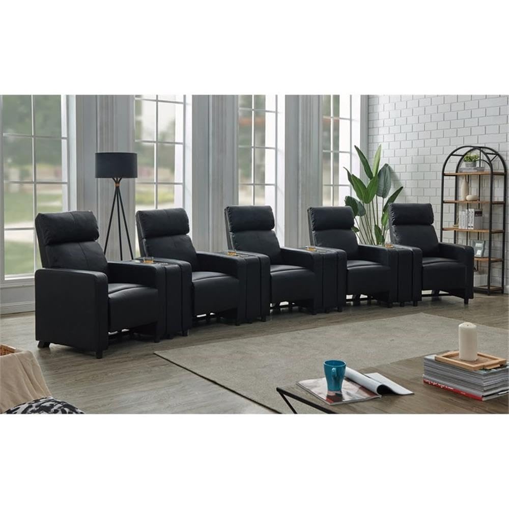 Coaster Home Furnishings - Toohey - Wood and Metal - 9-Piece Upholstered Theater Recliner with Tufted Backs, Pocket Coil Seating and Slim Track Arms - Living Room - Black - 600181-S5A