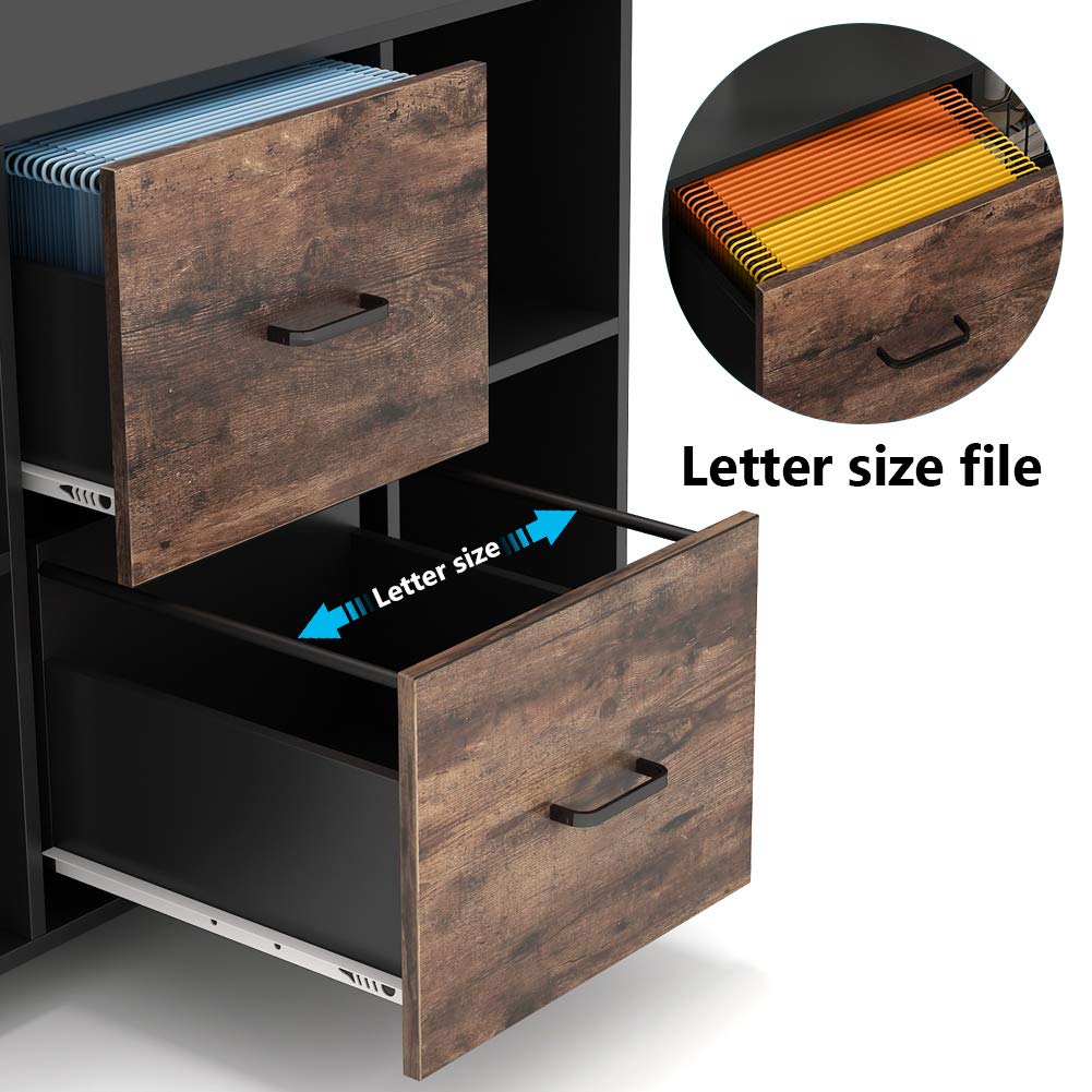 LITTLE TREE 2 Drawer File Cabinet Large Mobile Lateral Filing Cabinet Letter Size for Home Office, Rustic Brown