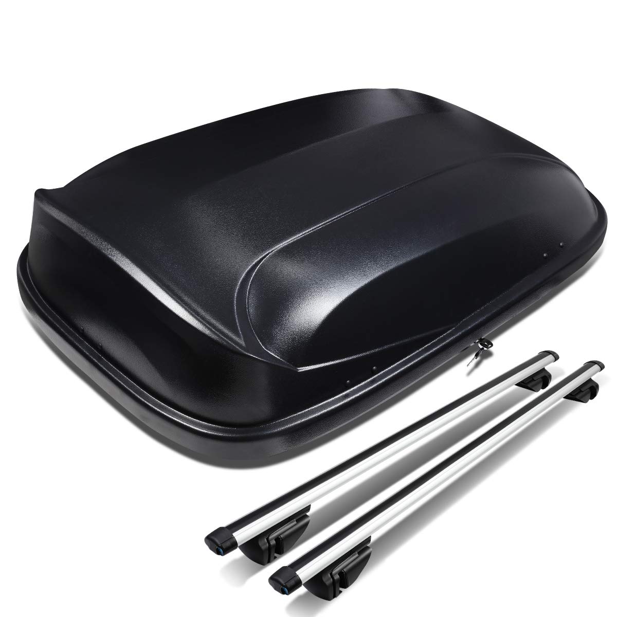 DNA Motoring PT-ZTL-8100-BK Adjustable 120cm Aluminum Roof Rail Cross Bars+Cargo Box w/Lock+Keys,Silver / Black