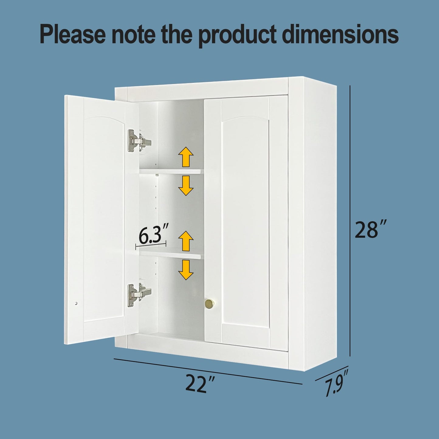 Over The Toilet Cabinet, Bathroom Storage Cabinet with Bottom Tissue Dispenser, 22"x28" Bathroom Wall Cabinet with Adjustable Shelves & Soft Close Doors, Above Toilet Cabinet with Gold Handles, White