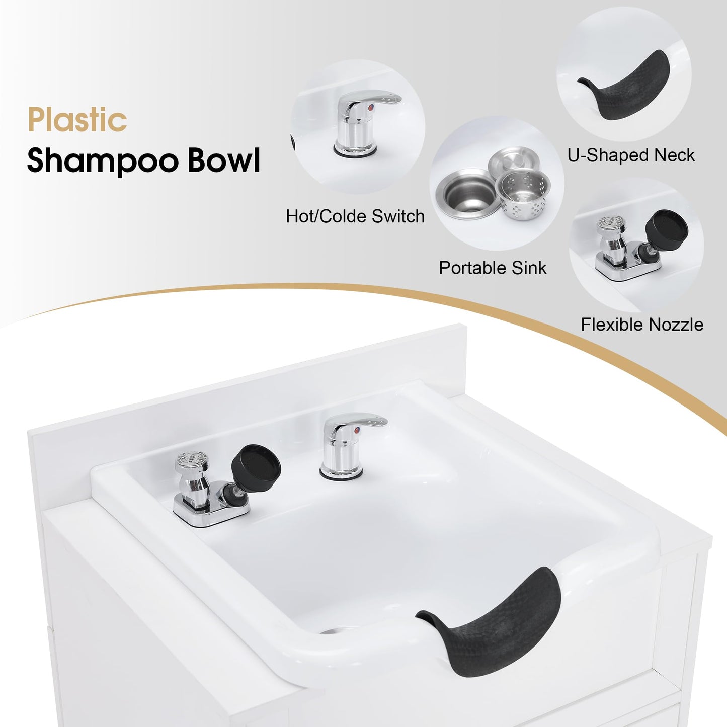 BarberPub Barber Storage Shampoo Station, Spa Textured Embossed Cabinet with Shampoo Bowl & Drawers, Hair Salon Sink Backwash Equipment 7131 (All White)