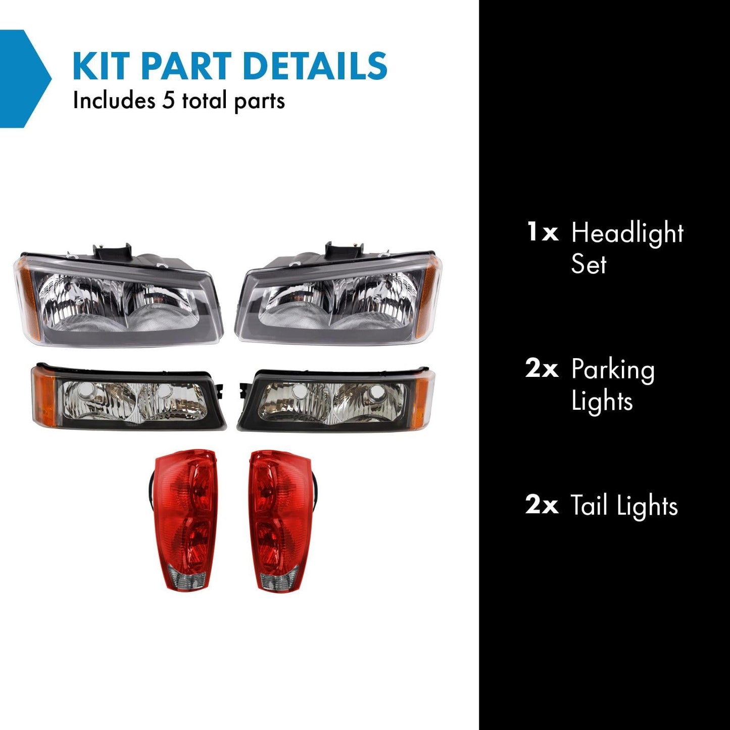 TRQ Lighting Kit for 2003-2006 Chevrolet Avalanche 1500/2500, Model LKA55981, Compatible with GM2502224/2257/3224/3257