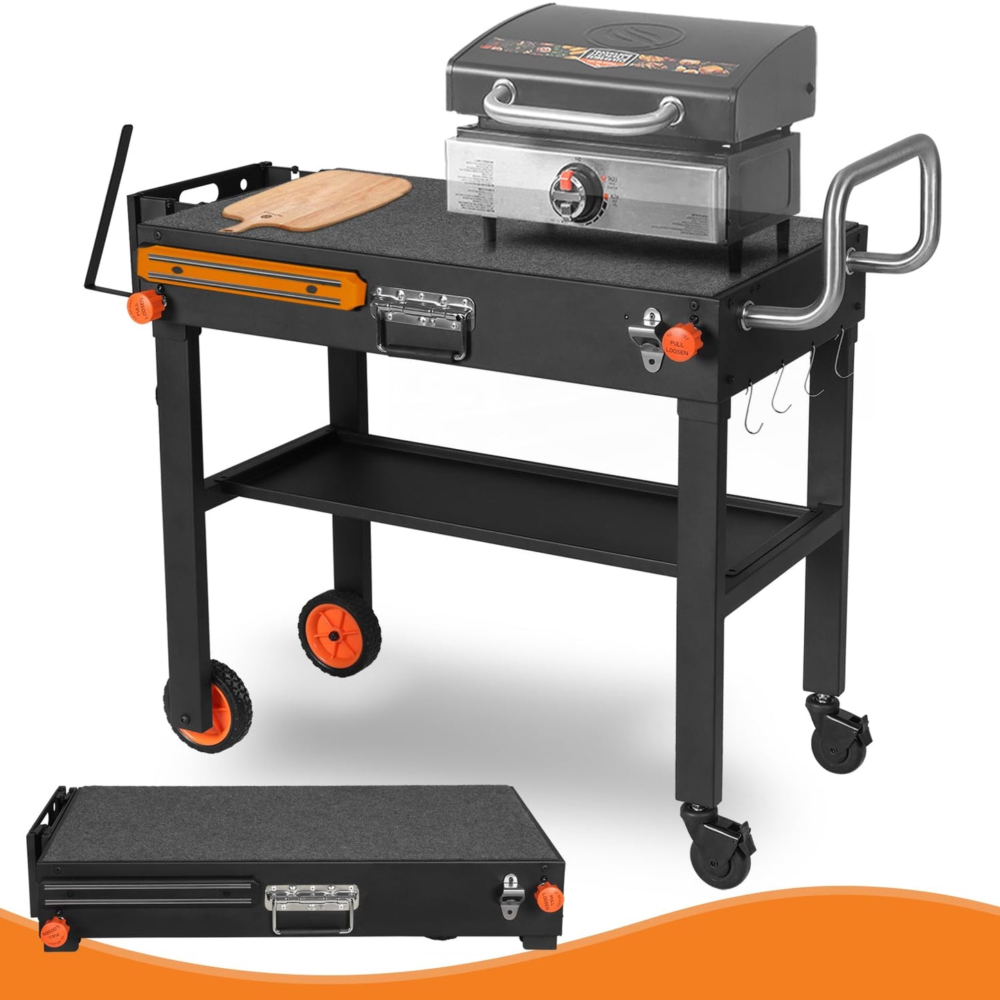 AOKEMAi Grill Cart for Blackstone Griddle, Sturdy Grill Table, Blackstone Stand for 22 inch with Caddy, Blackstones Griddle Table with Wheels, Griddles Table Ninja Grill Stand for Tailgating, Camping
