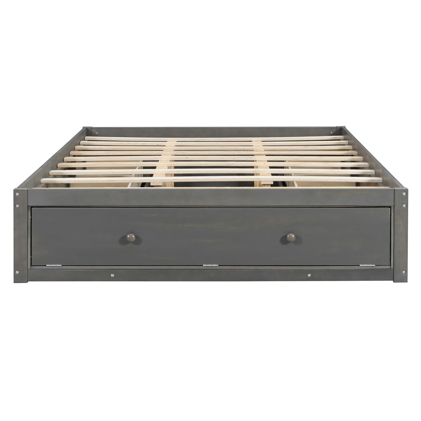 Merax Queen Size Wood Platform Bed with 4 Underbed Drawers and Hydraulic Lift Footboard Storage, Modern Bed Frame with Solid Wooden Slat Support for Bedroom, No Box Spring Needed, Easy Assembly, Gray