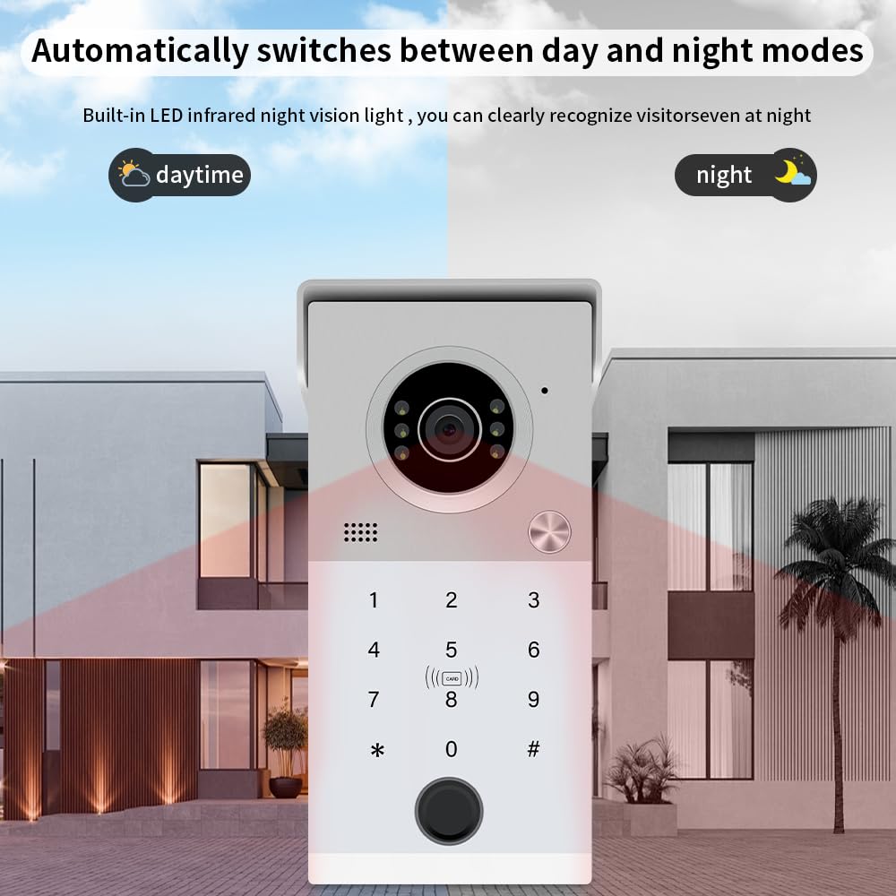 ANJIELO SMART 4 Wire Black Video Door Intercom System,7inch WiFi Monitor,Multiple Doorbells and Multiple Camera,Bell System with Door Opener (1 Bell+1 Black Monitor)