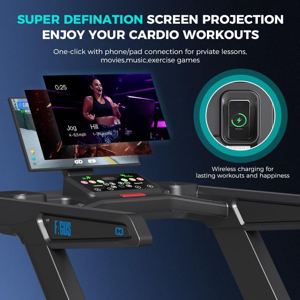 Premium Motorized Treadmill with Screen Projection, 15% Auto Incline Run Mill with 3.0HP Powerful Motor, 22" Wide Deck, Shock Absorption, Quiet Walking Pad Treadmill for Home Gym
