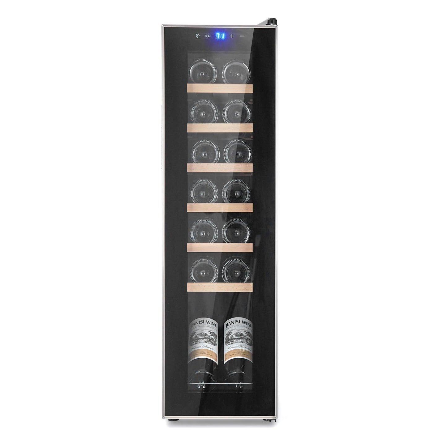 PeacefulHues 18 Bottle Wine Cooler Refrigerator, Freestanding Compressor Wine Fridge Cabinet with Adjustable Wooden Shelves, Digital Temp Control, Quiet Wine Chiller for Home Bar Wine Storage