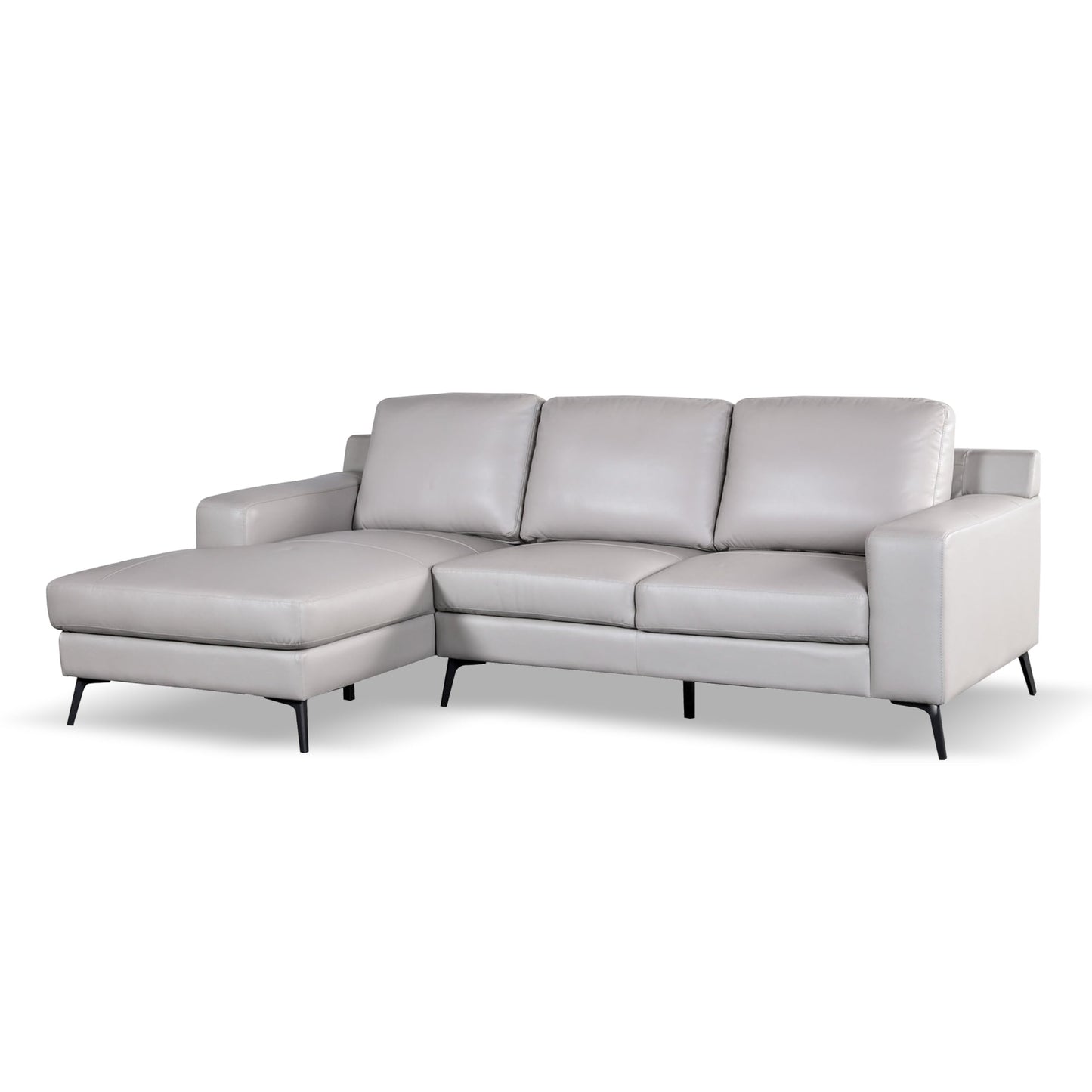 Furniture of America Ronan Modern Leather Sectional Sofa with Chaise and Pillows, L Shaped Couch for Living Room, Bedroom, FSC Certified, Left-Facing, Light Gray