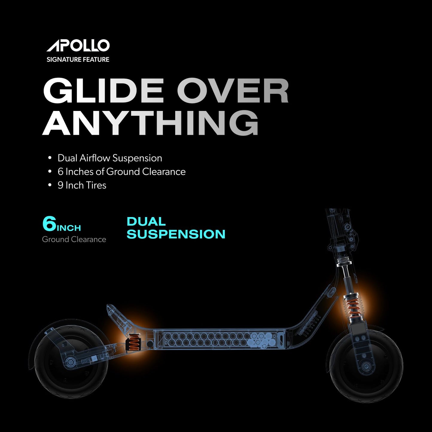 Apollo Go Electric Scooter for Adults with Dual 350W Motors, 28 MPH Top Speed, Up to 30-Mile Range, Airflow Suspension, Self-Healing Tires & 360° Lighting - E Scooter for Powerful All-Terrain Rides