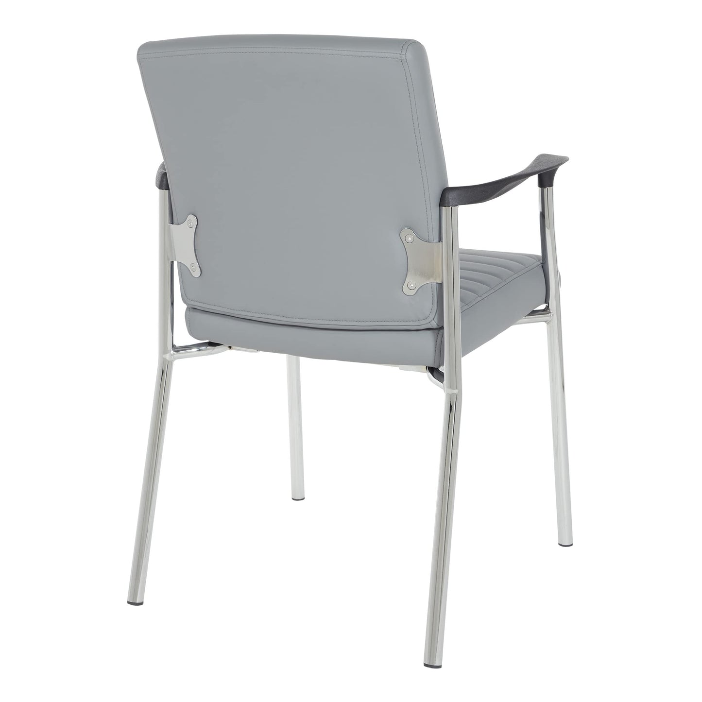 Office Star FL Series Faux Leather Padded Guest Chair with Built-in Lumbar Support, Charcoal Grey with Chrome Frame