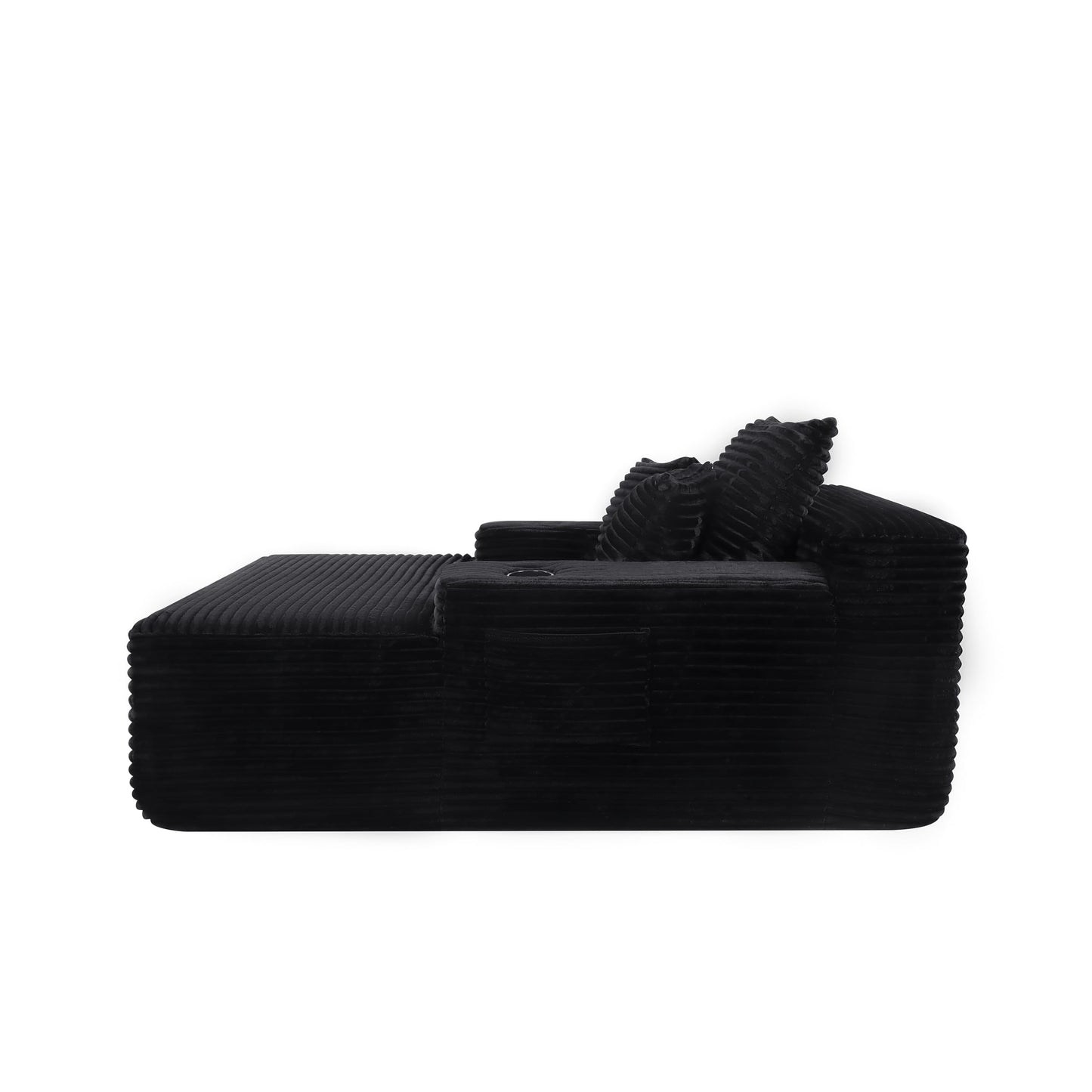 47.2-Inch Fluffy Corduroy Boneless Sleeper Daybed Oversized Single Recliner Foam Cloud Lounge Chaise,Floor Cloud Sofa Chaise Indoor W/2 Toss Pillows and Cupholders