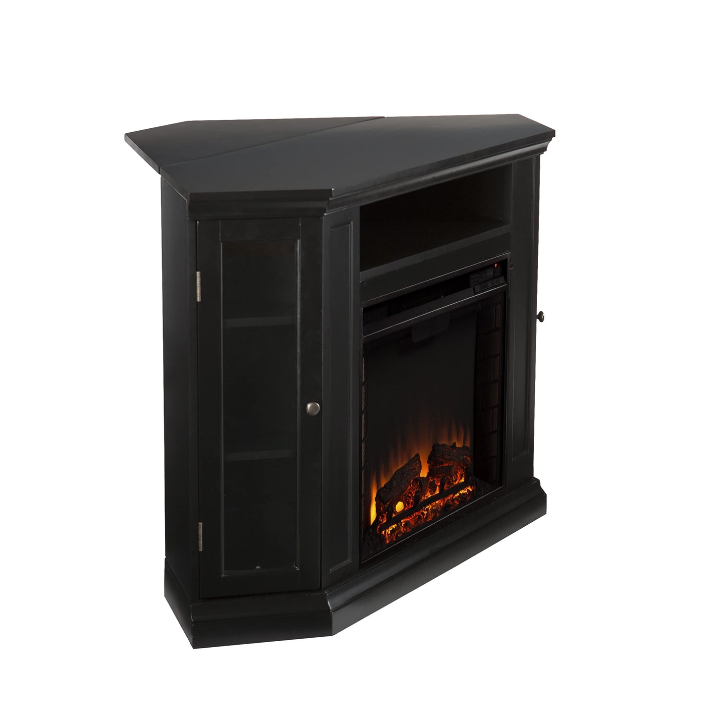 SEI Furniture Claremont Convertible Corner Electric Fireplace Media Stand with Storage, Black