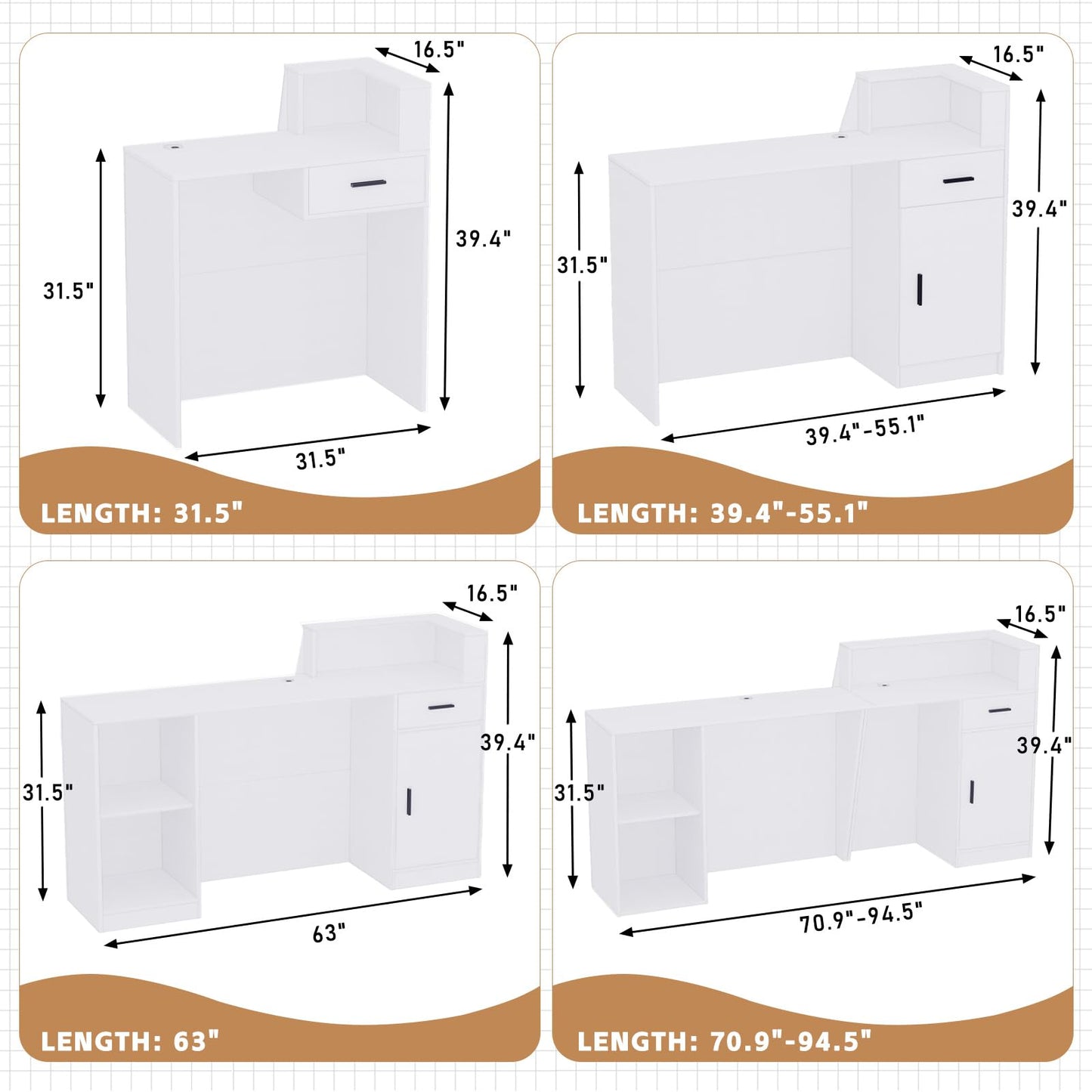 TKKUPLG Modern Reception Desk with Counter & Drawers, Front Desk Reception Counter for Salon/Office/Lobby