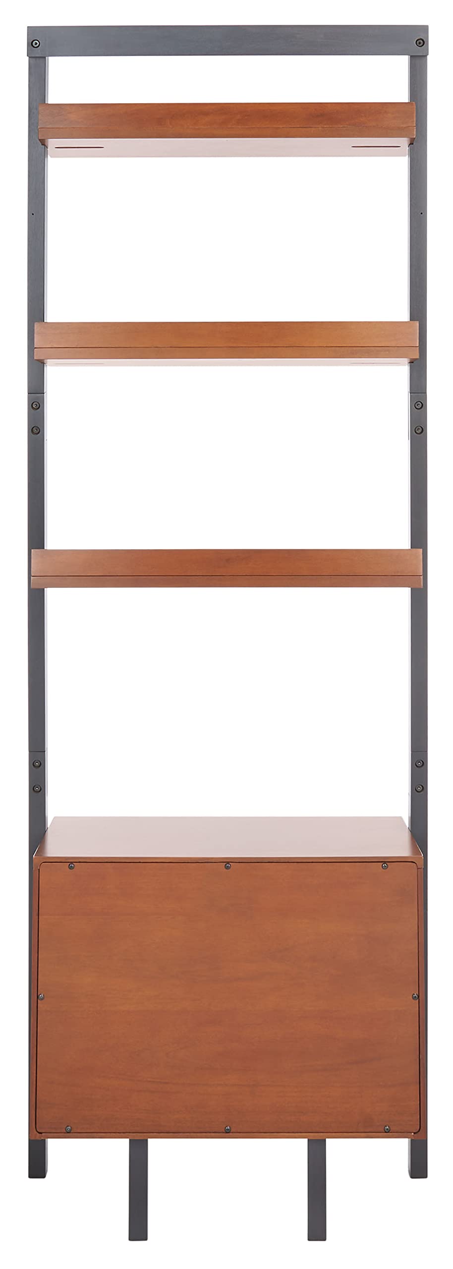 SAFAVIEH Home Collection Lavina Honey Brown/Charcoal 3-Tier 1-Door Leaning Storage Display Shelves Living Room Bedroom Office Etagere