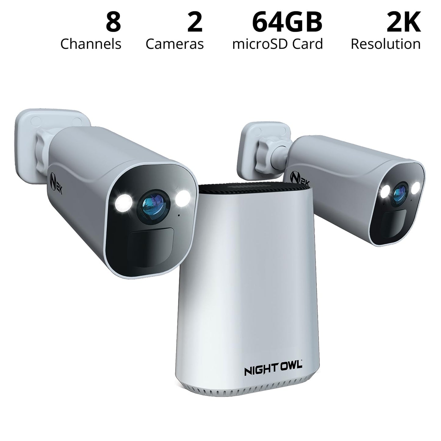 Night Owl 2K (4MP) Wi-Fi Security Hub System with 2 Wireless Battery Indoor/Outdoor Cameras, 64GB Local Storage, Motion Alerts, Remote Viewing, No Monthly Fees