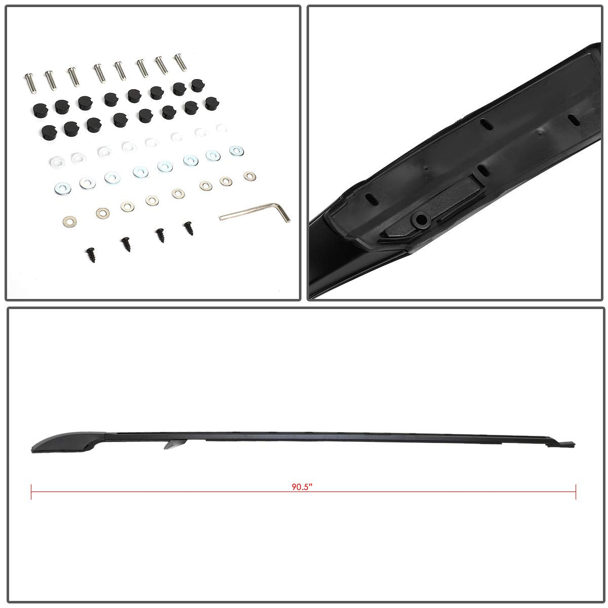 DNA Motoring ROOFR-W-010 Pair Aluminum Roof Rack Side Rail Bars Compatible with 10-16 Land Rover LR4 / 05-09 LR3,Black