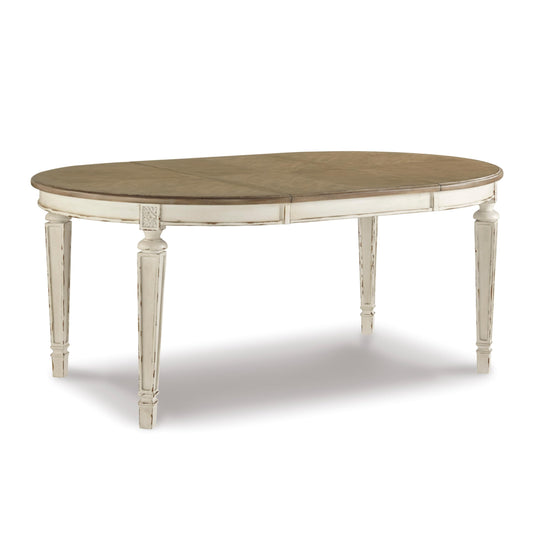 Signature Design by Ashley Realyn Oval Dining Room Extension Table, Seats 6, Antiqued 2-tone Finish, Wood, Distressed White