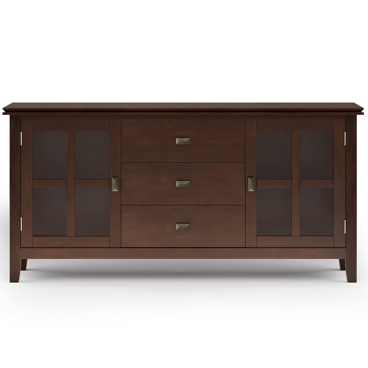 SIMPLIHOME Artisan Buffet - 60 inch Wide Solid Wood 3-Door Sideboard Buffet in Russet Brown, Contemporary Storage Cabinet for Dining Room or Kitchen with Adjustable Shelves and Bronze Hardware