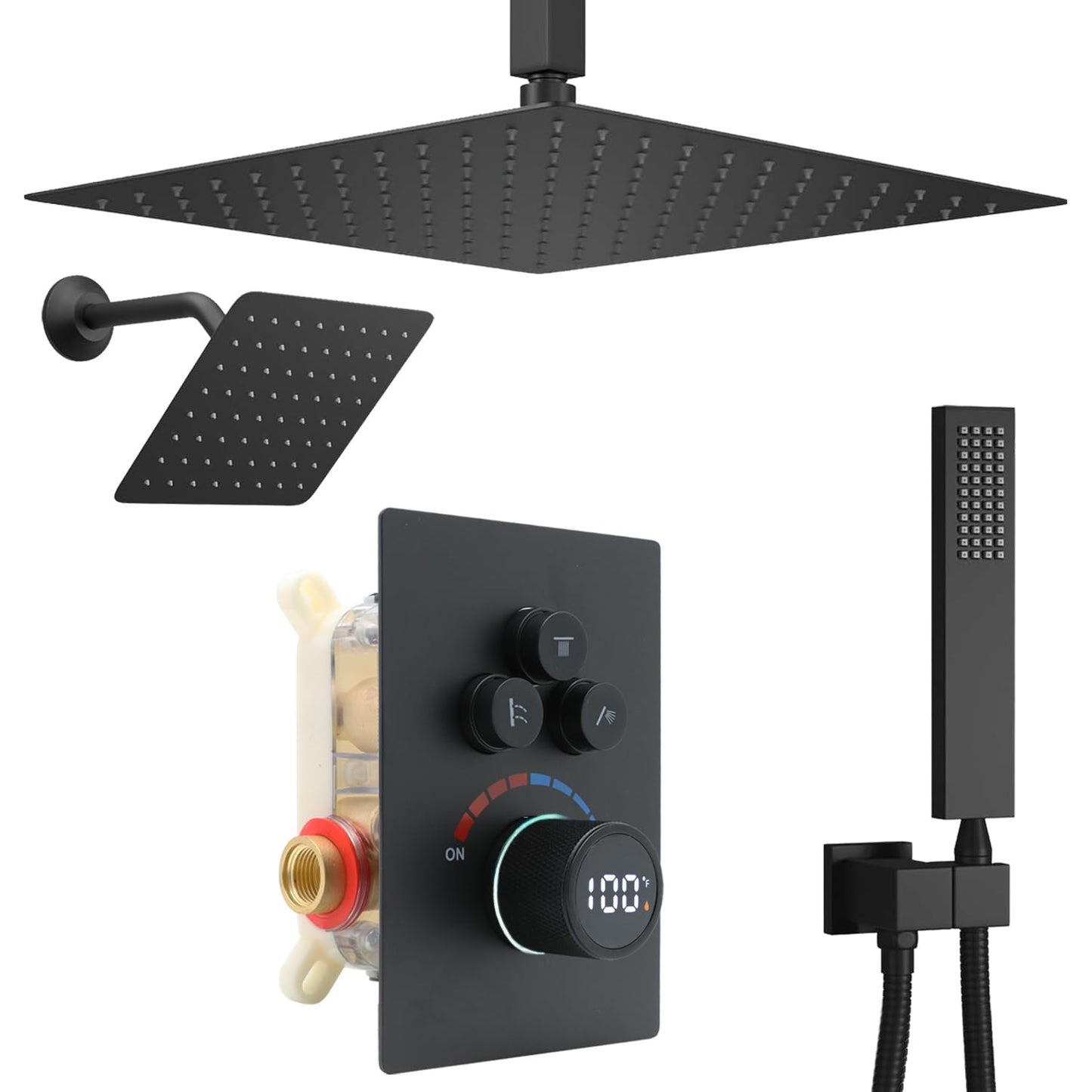 Shower System 12 Inches Rainfall Shower System Shower Head System for Bathroom 3 function shower system set Shower Faucet Rough-in Valve