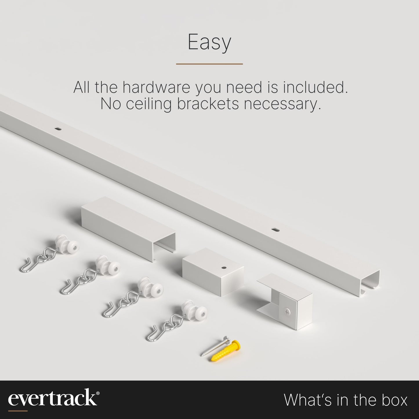 EverTrack Curtain Track - Ceiling Mounted Curtain Rail for Curtains, Drapes, and Room Dividers - USA Made - Large+ (24 Feet), Pure White