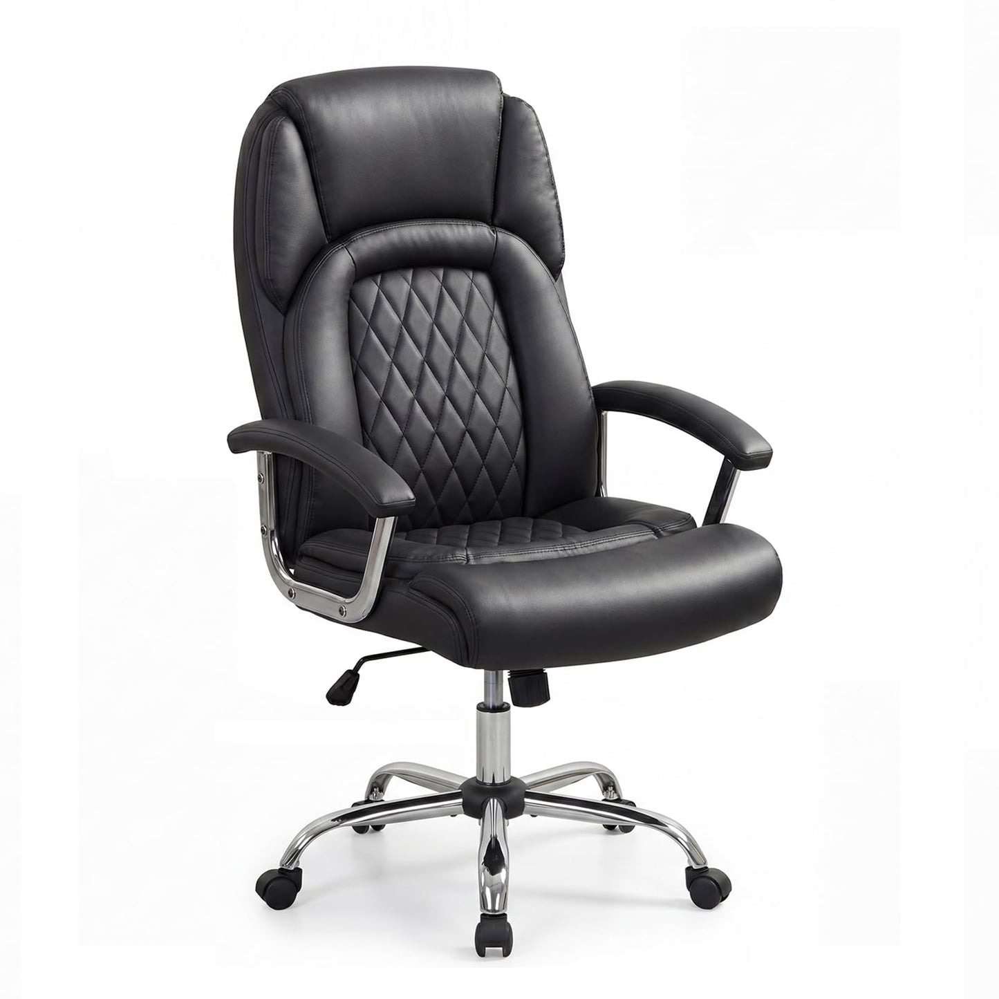 Giantex Ergonomic Office Chair, Upholstered Leather Executive Chair w/Padded Armrests & Rocking Backrest, Height Adjustable Computer Desk Chair, Swivel Rolling Chair w/Wheels for Home Office, Black